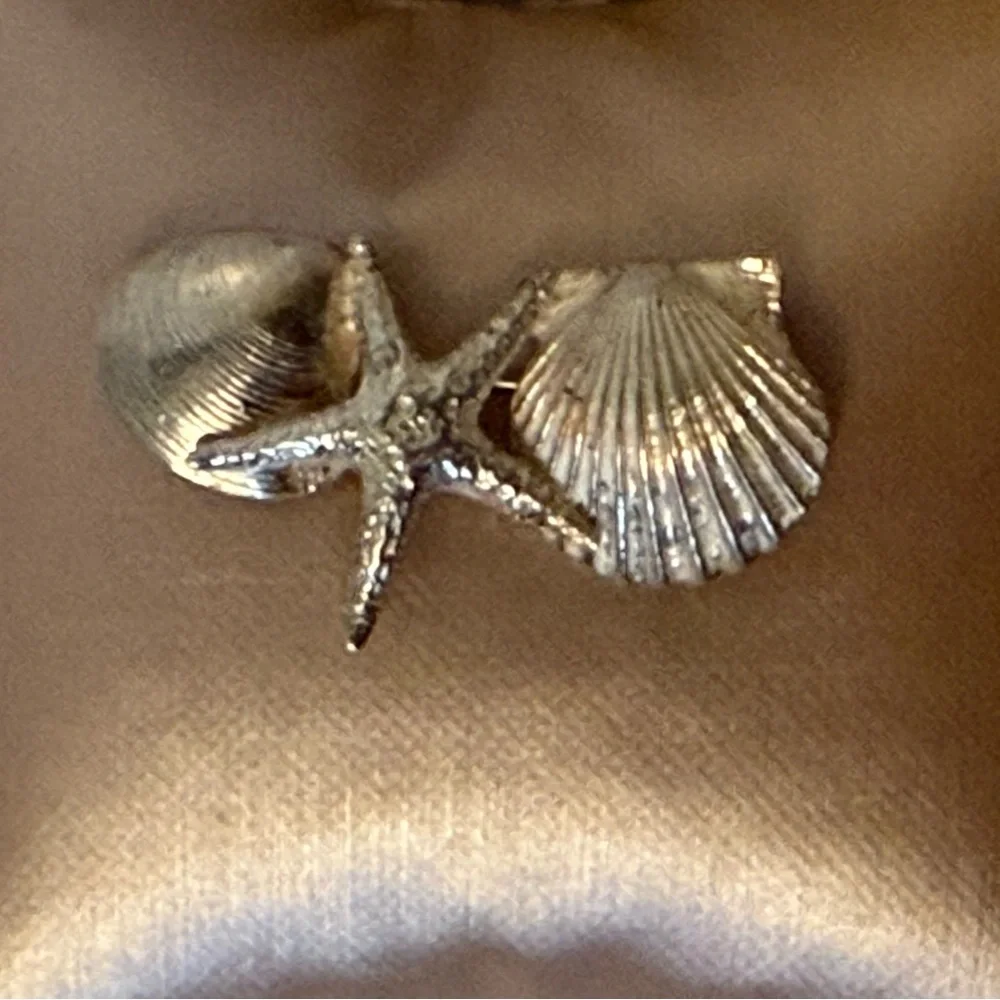 THOMAS TSO TT NATIVE AMERICAN NAVAJO BROOCH STERLING SILVER SEA LIFE SHELLS